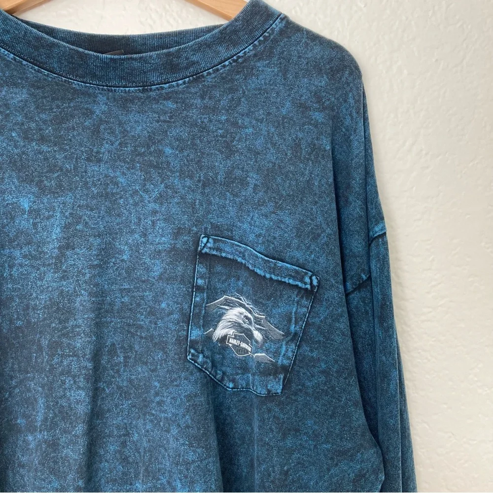 Harley Davidson Blue Marbled Long Sleeve Graphic  Pocket Tee, Size‎ XL